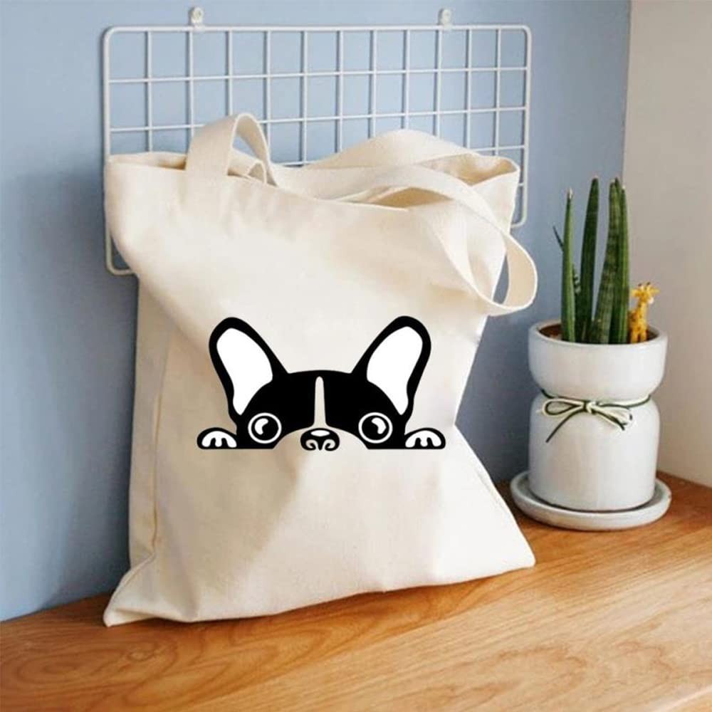 Canvas Tote Bag with Boston Terrier Pattern Women Casual Shoulder Bag Handbag…