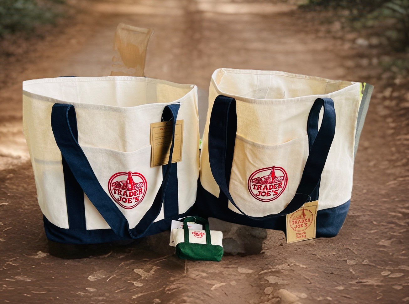 Set of 2 + BONUS Bag Trader Joe’s Large Canvas Tote Bags Navy Heavy Cotton