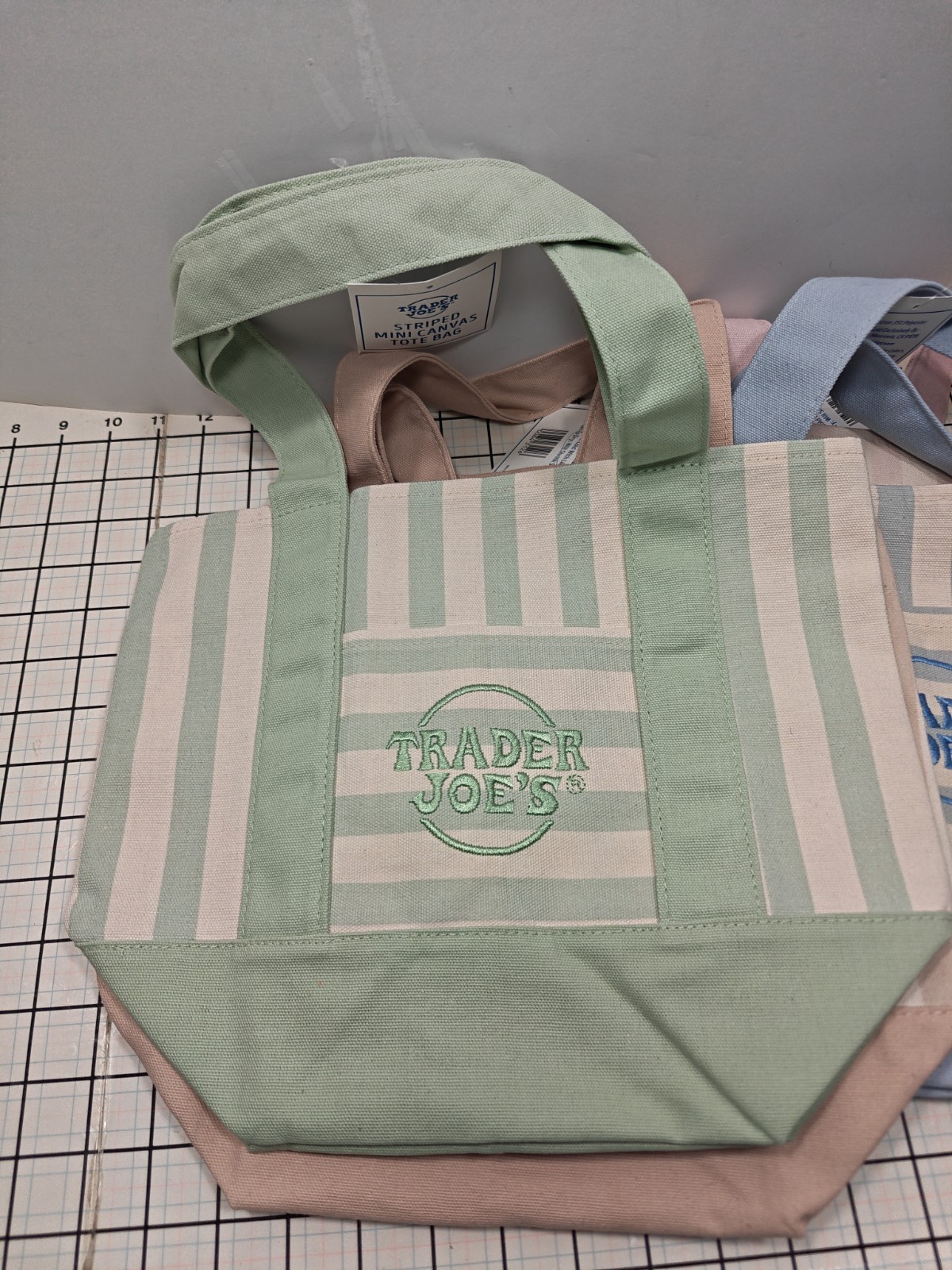 TRADER JOE’S Pastel Striped Mini Canvas Tote Bag 4 Colors Pink Blue Green Beige