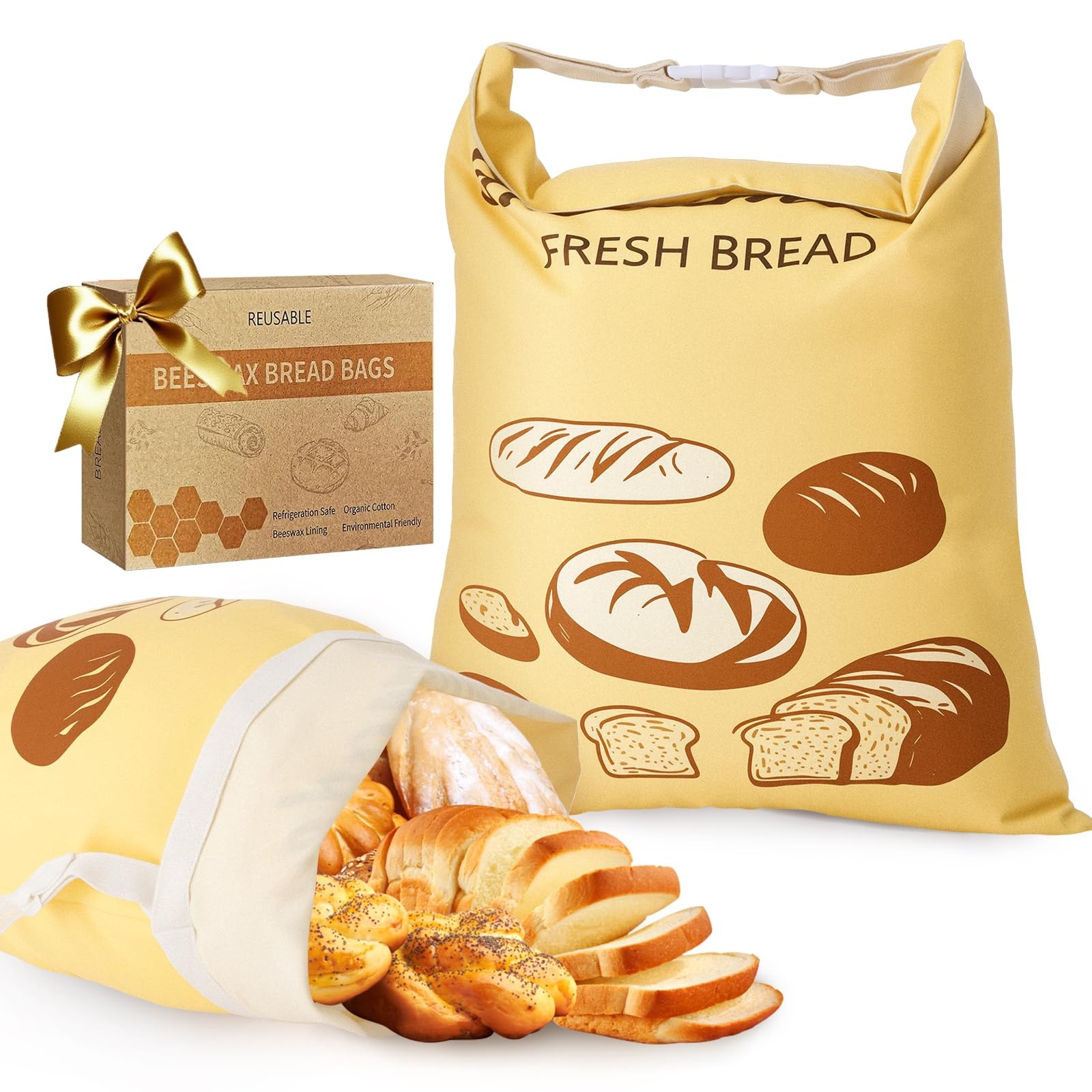 2 PACK Bread Bags for Homemade Bread, Gift 17 inches x 14 inches, Yellow