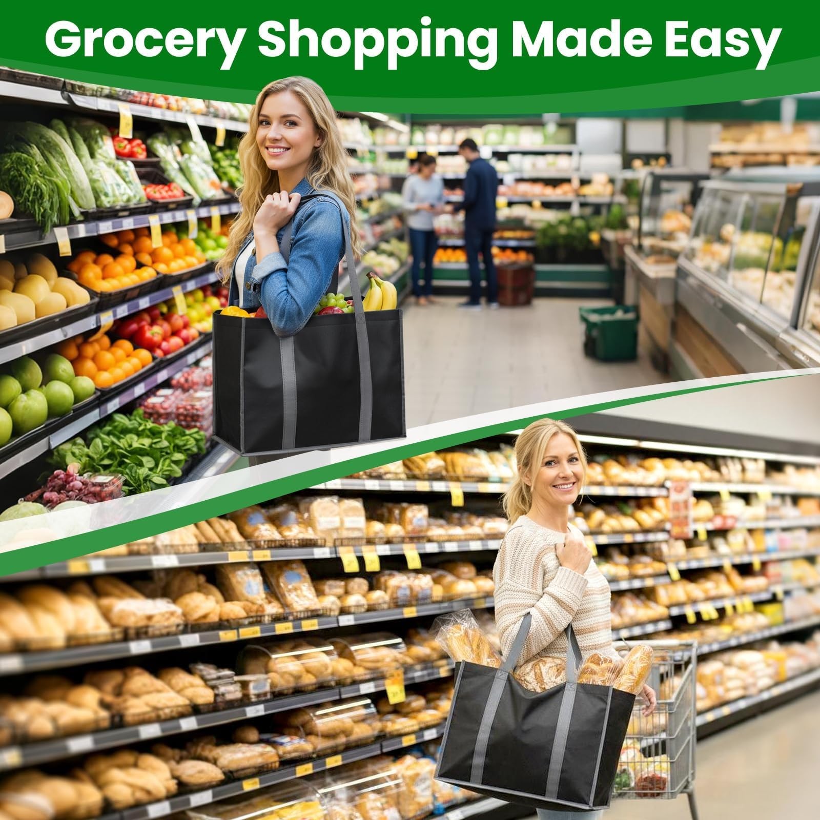Reusable Grocery Bags with Long Handles [3 Pack] – Multipurpose Large Shoppin…