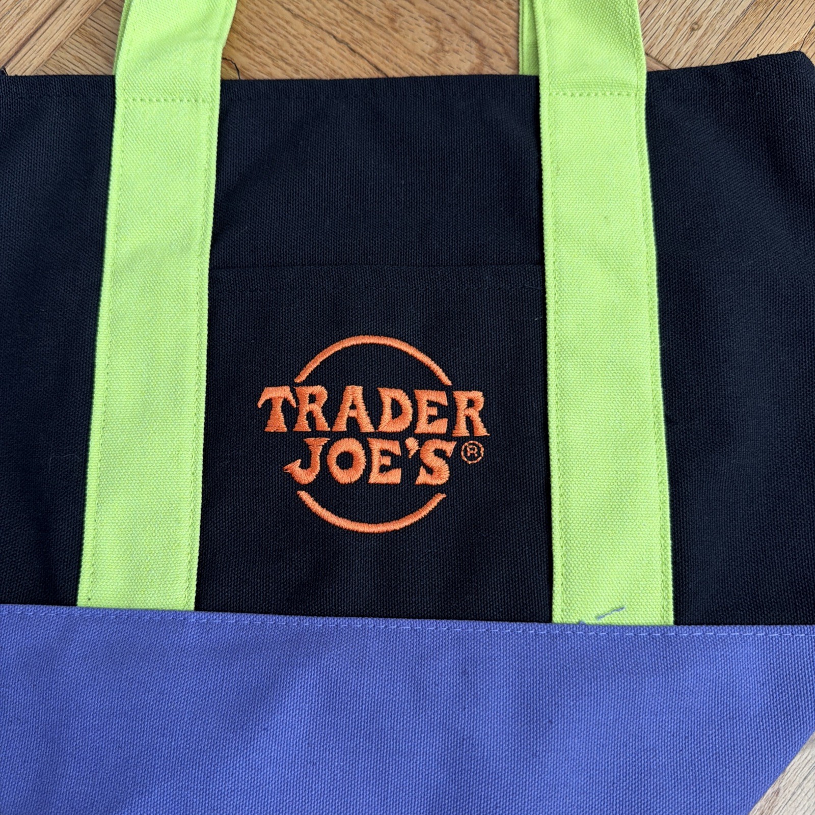 Trader Joe’s Mini Black Green Purple Canvas Tote Bag Iconic Embroidery NEW RARE