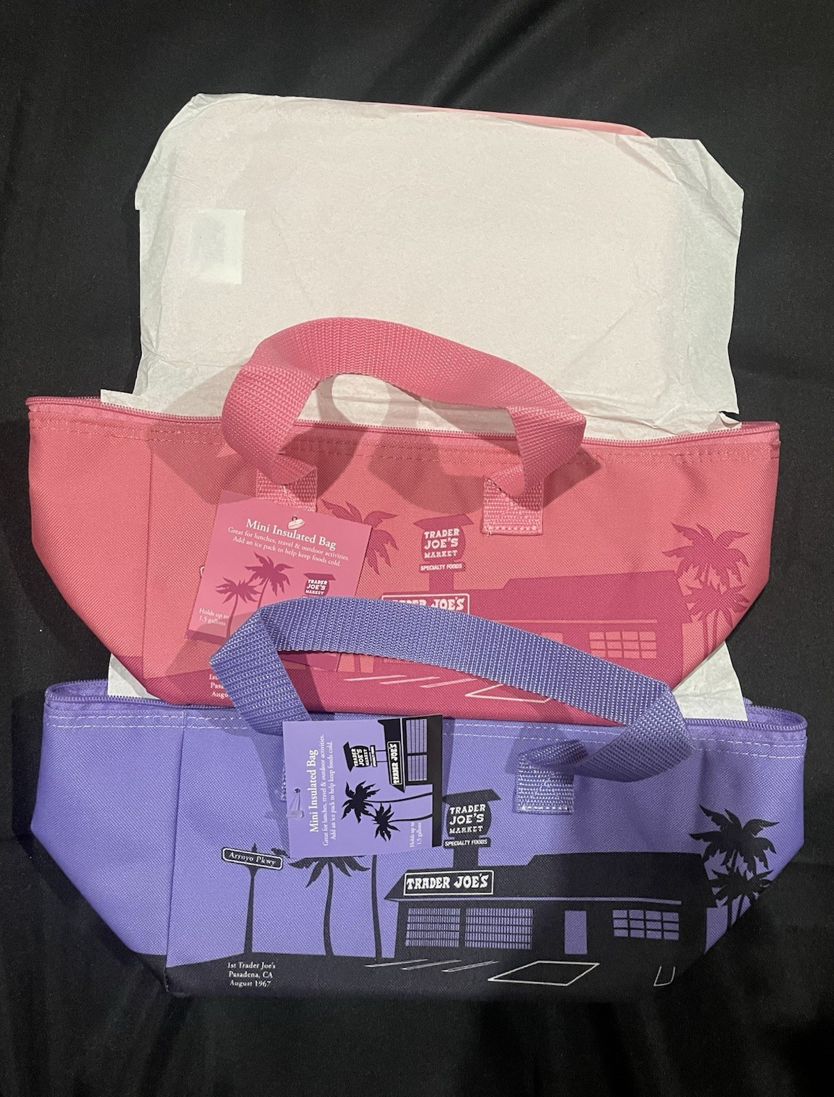 Trader Joe’s Insulated Reusable Shopping Bags Zipper Pink/Purple Set of 2, Small