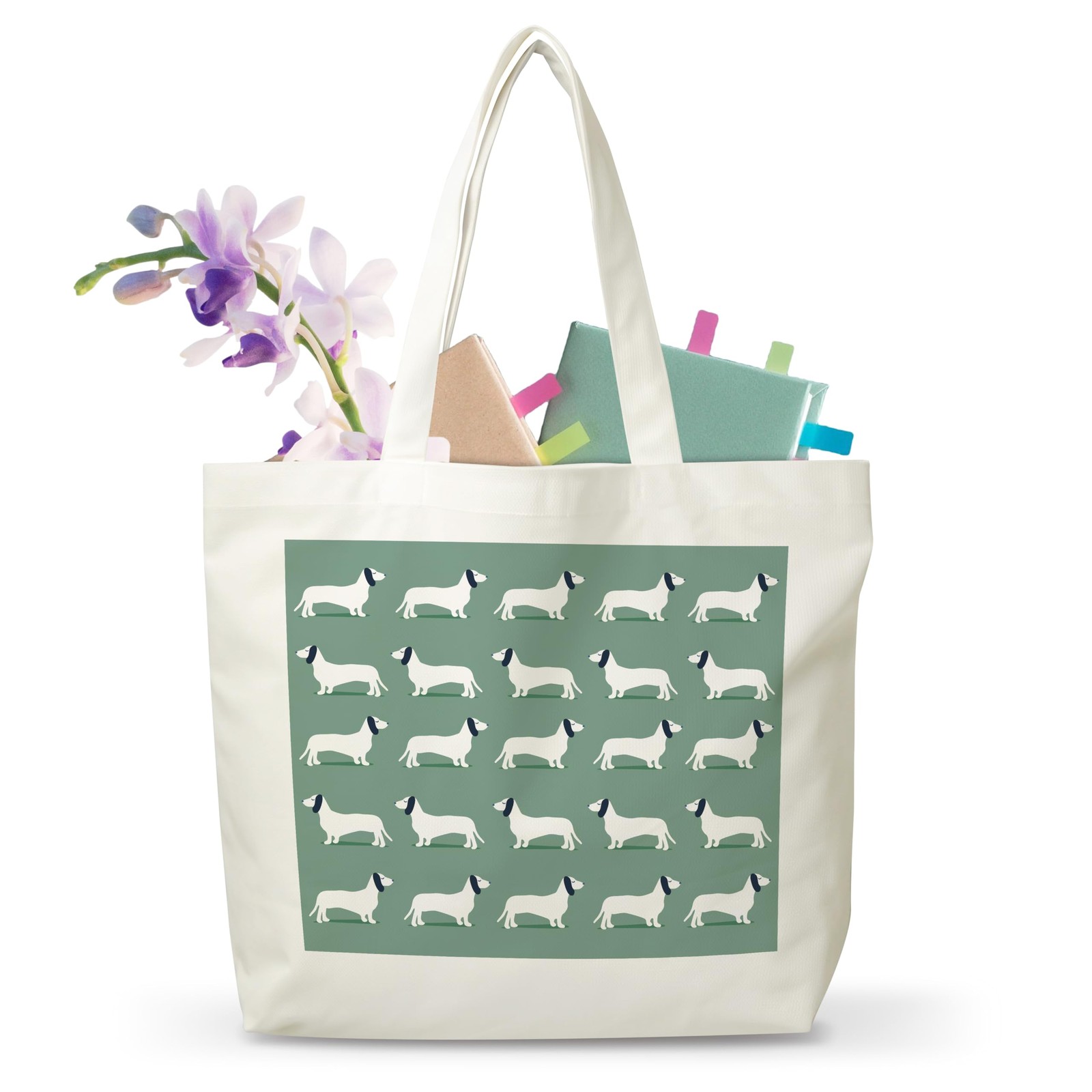 Dachshund Canvas Tote Bag, I Love Dachshund Themed Grocery Bag, Puppy Reusabl…