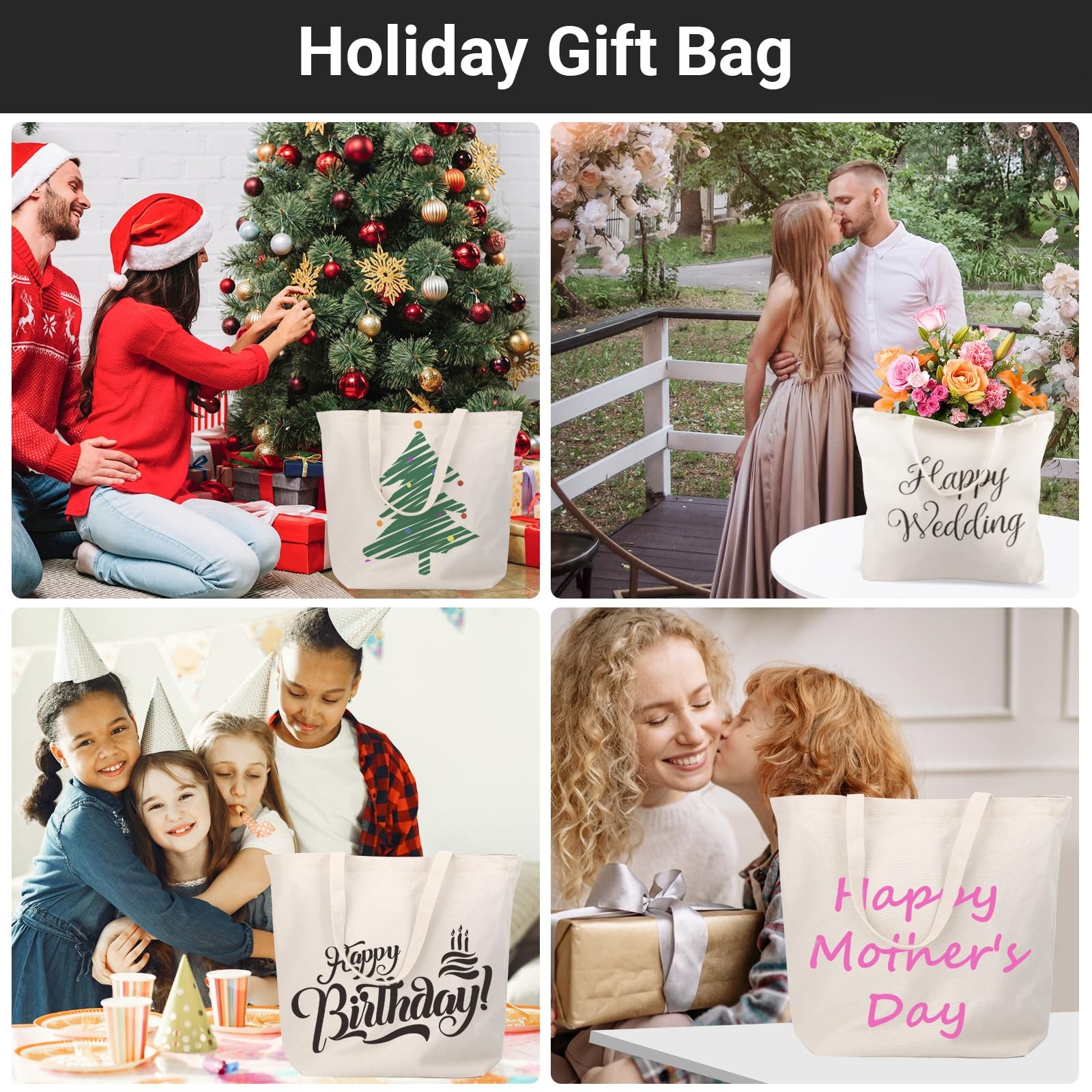 Segarty 6 Packs Large Canvas Tote Bags, 20X15 Inch Reusable Grocery Bags, Heavy