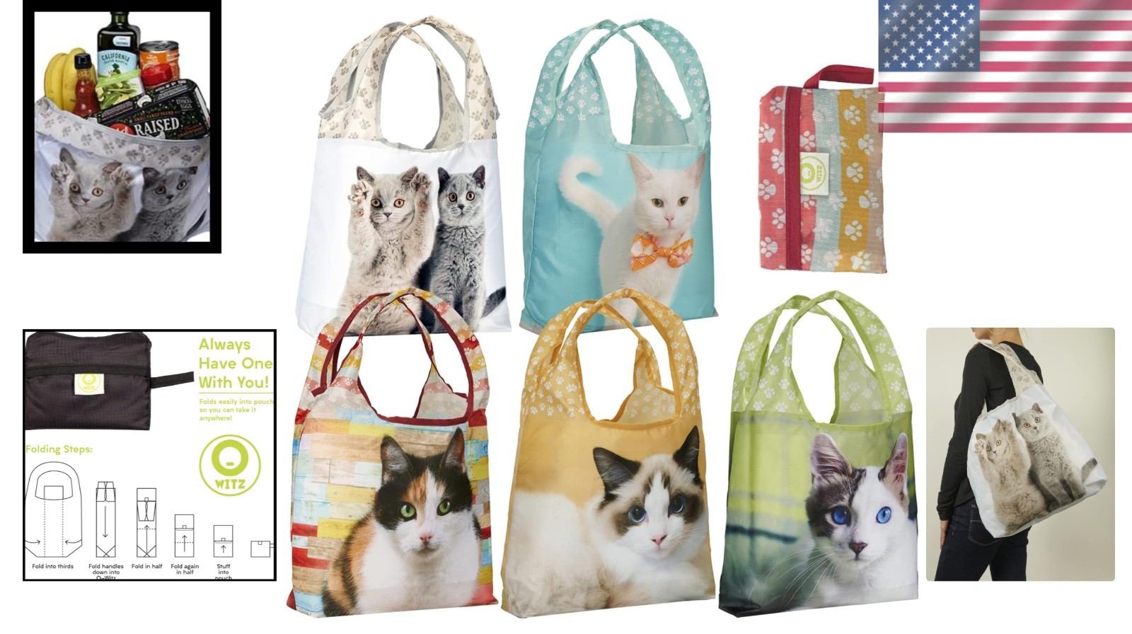 Eco-Friendly Reusable Grocery Bags, 5 Pack