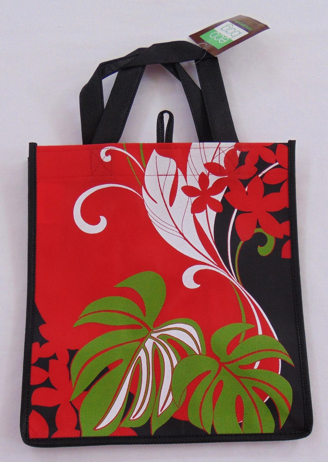 NWT Tropical Paper Garden Reusable Shopping Tote Bag Flowers Leaves Designs Red