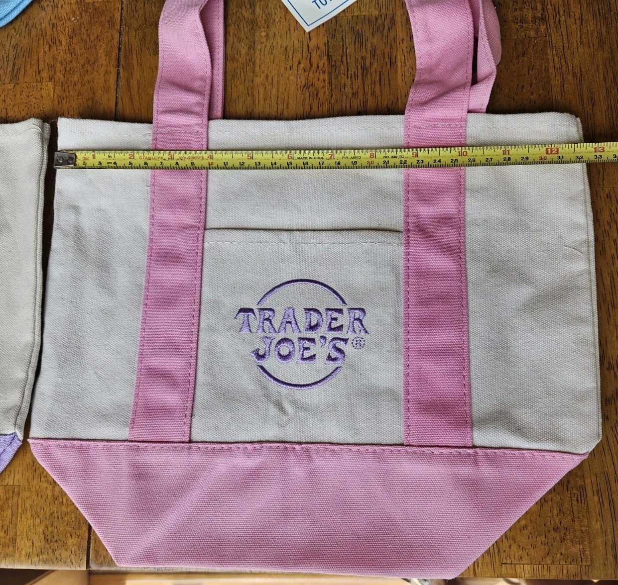 Trader Joes 4 Set Mini Pastel Canvas Tote Bag Blue Pink Purple Green 🇺🇲 Seller