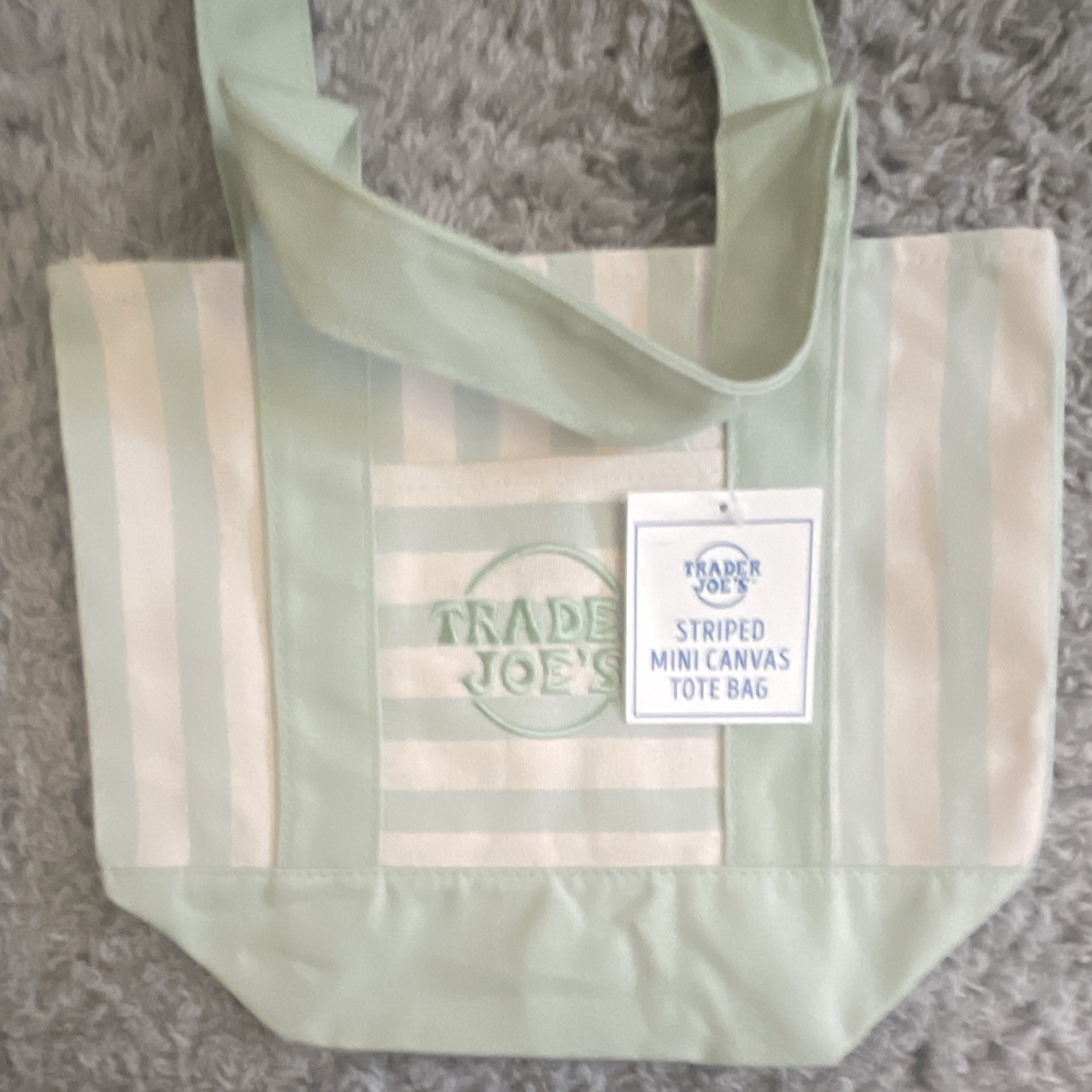 Trader Joe’s Mini Canvas Tote Bag Striped Green/White 13x6x11 in New