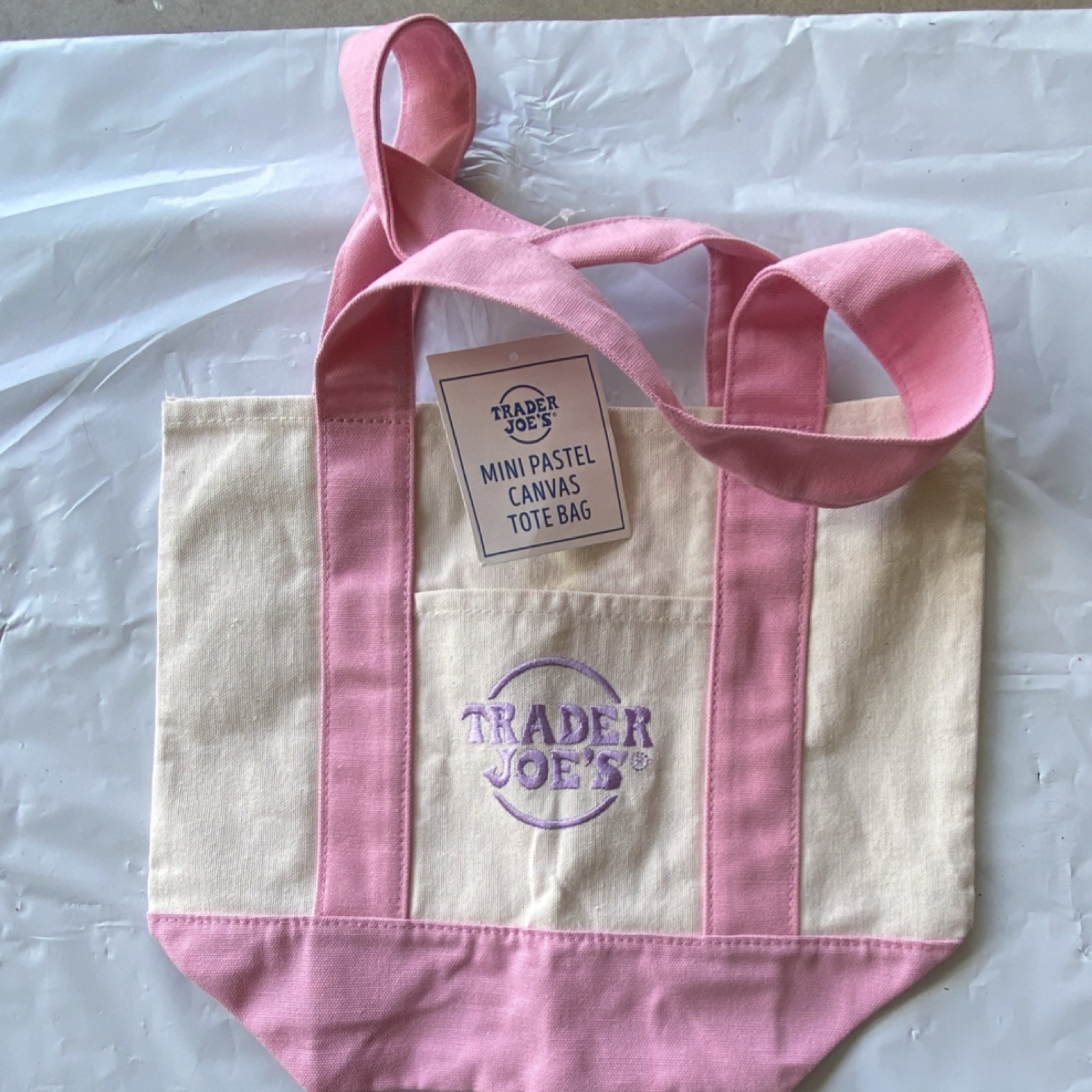 Trader Joe’s Mini Pastel Canvas Tote Bag Pink & Beige Small