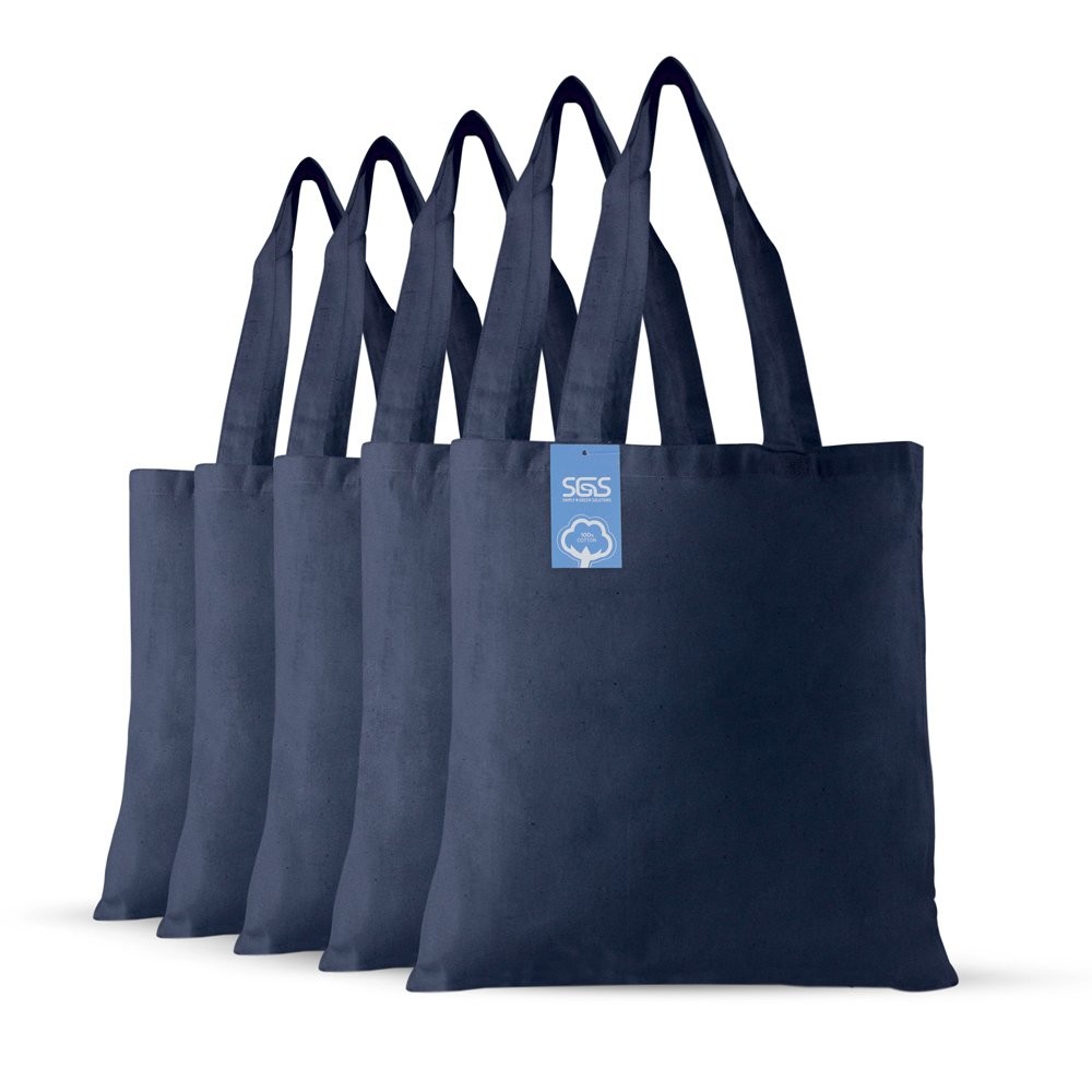 5 PCS Reusable Cotton Cloth Grocery Craft Bag 15×16 Inch Tote Navy Blue