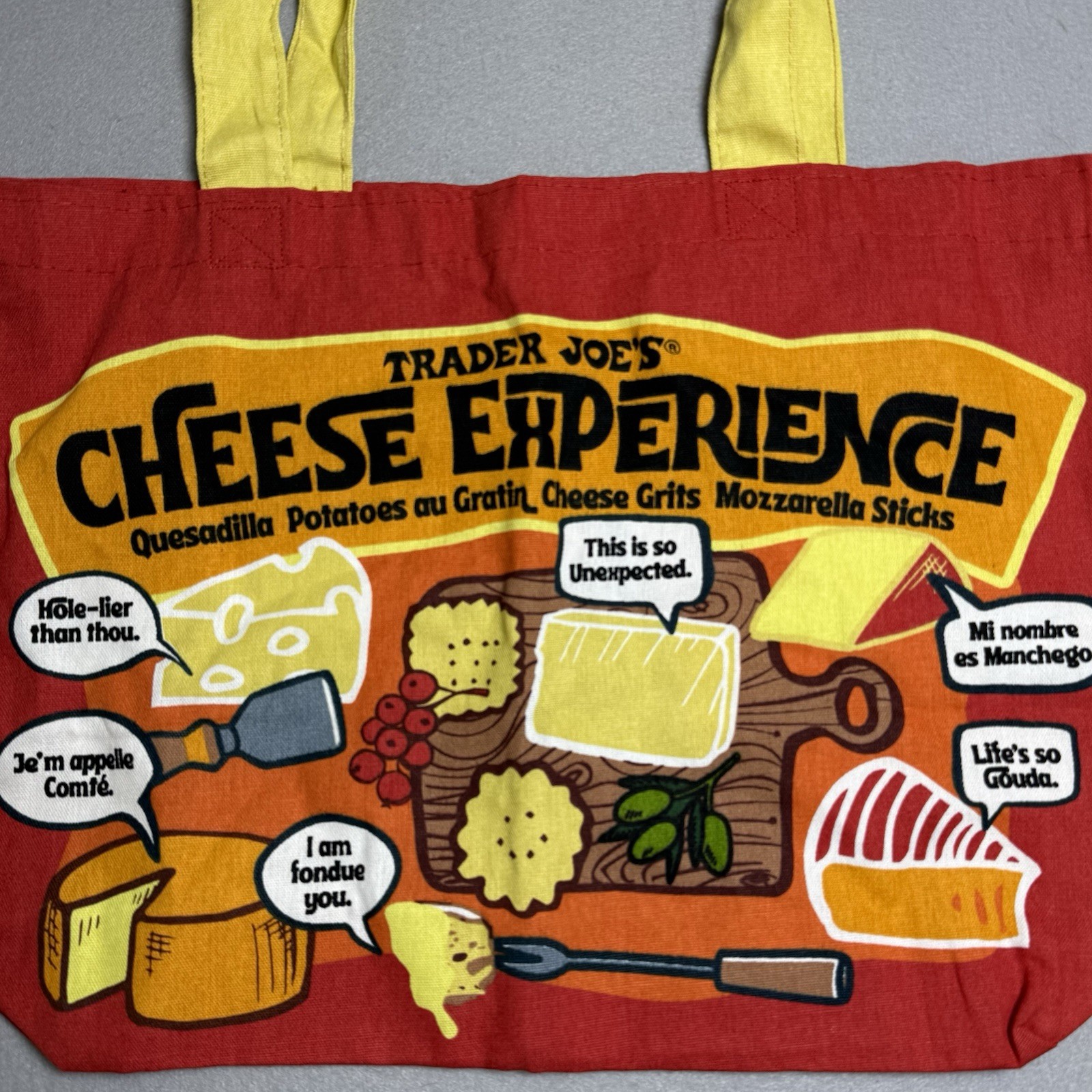 Trader Joe’s Cheese Adventure Print Reusable Canvas Shopping Bag All Over Print