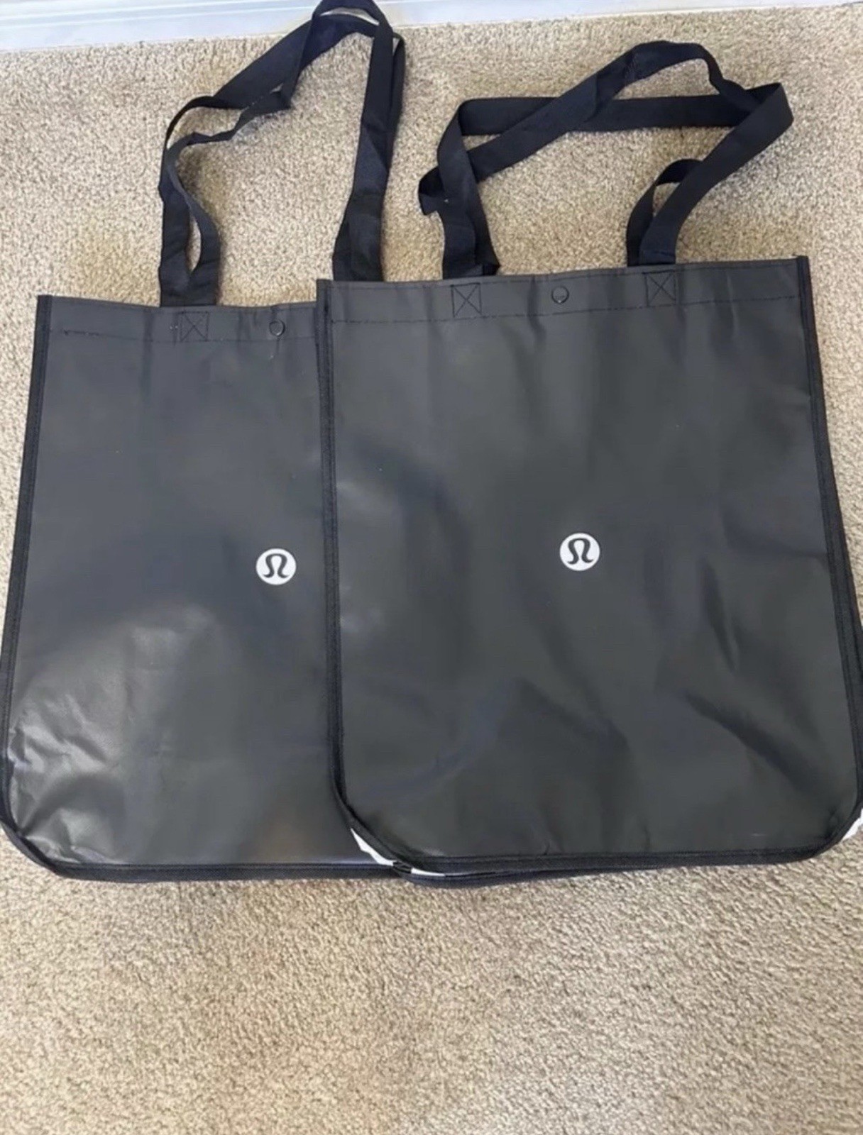 Qty of 2 Lululemon Reusable Tote Shopping Bag – BLK – Large 14×16.5×6.6in