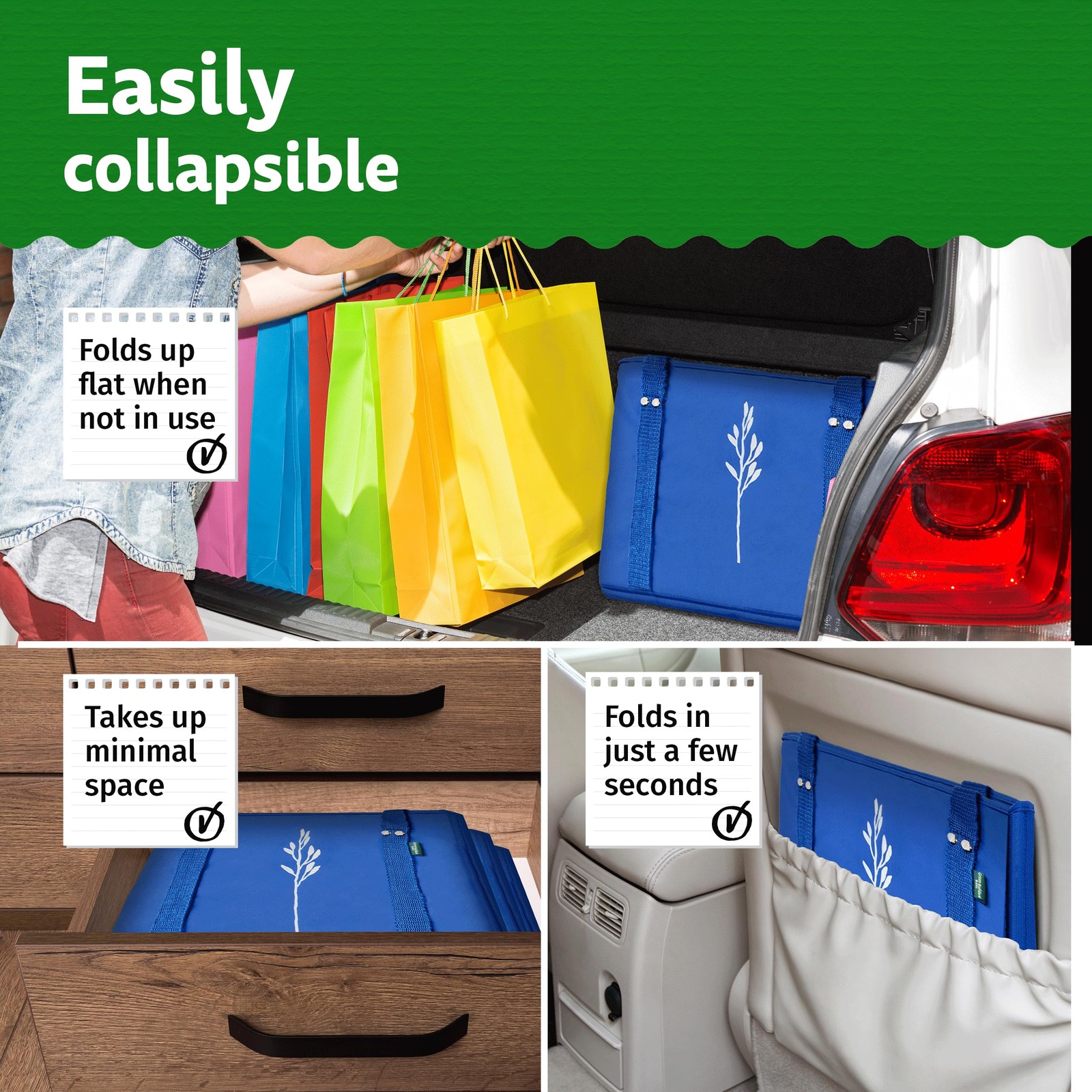 Green Reusable Grocery Bags – Heavy Duty Reusable Shopping Tote Bags W/Long H…