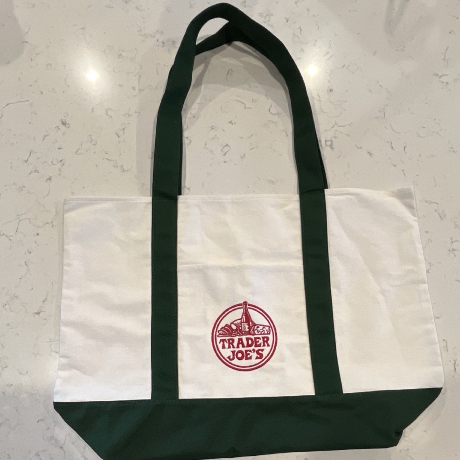 Trader Joe’s Tote Reusable Shopping Bag Eco-Friendly Grocery White Green Solid