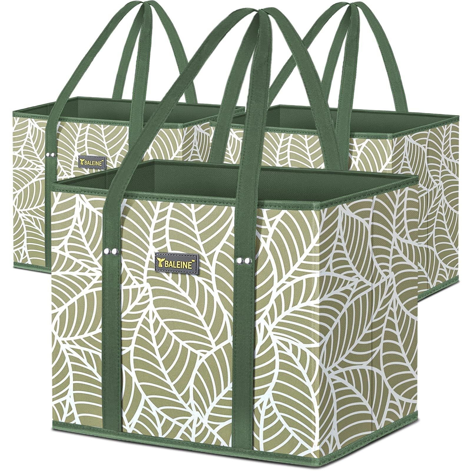 BALEINE 3~Pack Reusable Grocery Bags, Foldable Shopping Tote, Reinforced