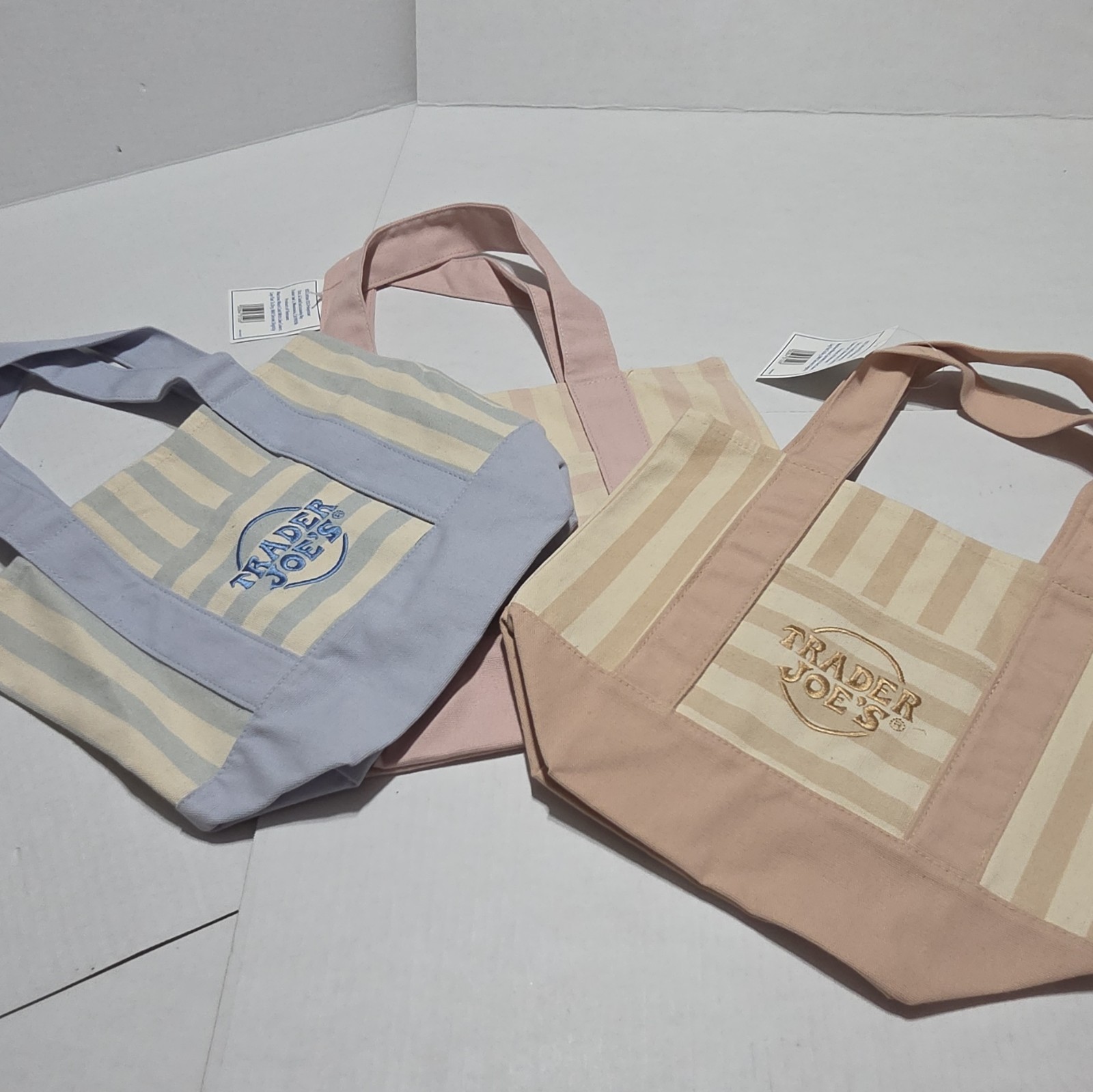 Trader Joe’s 3-Pack Striped Multicolor Reusable Tote Bags 11x11x12 in