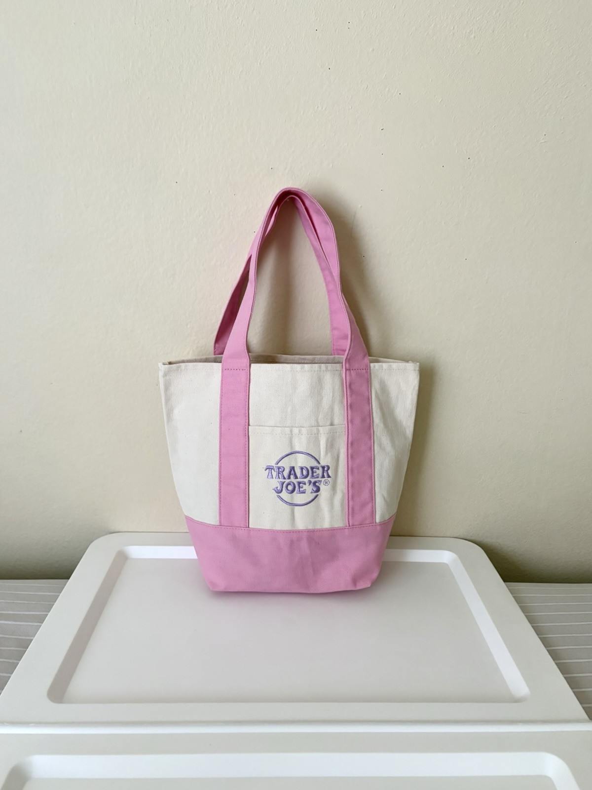 Trader Joe’s Easter Pink Mini Canvas Grocery Shopping Tote Bag Purse Reusable