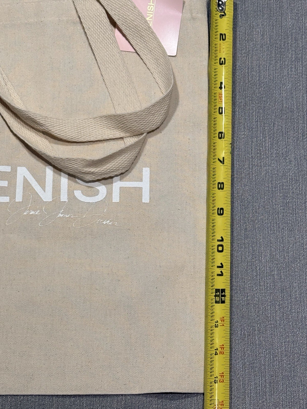 Kittenish Beige Canvas Foldable Reusable Shopping Bag Medium Text Pattern