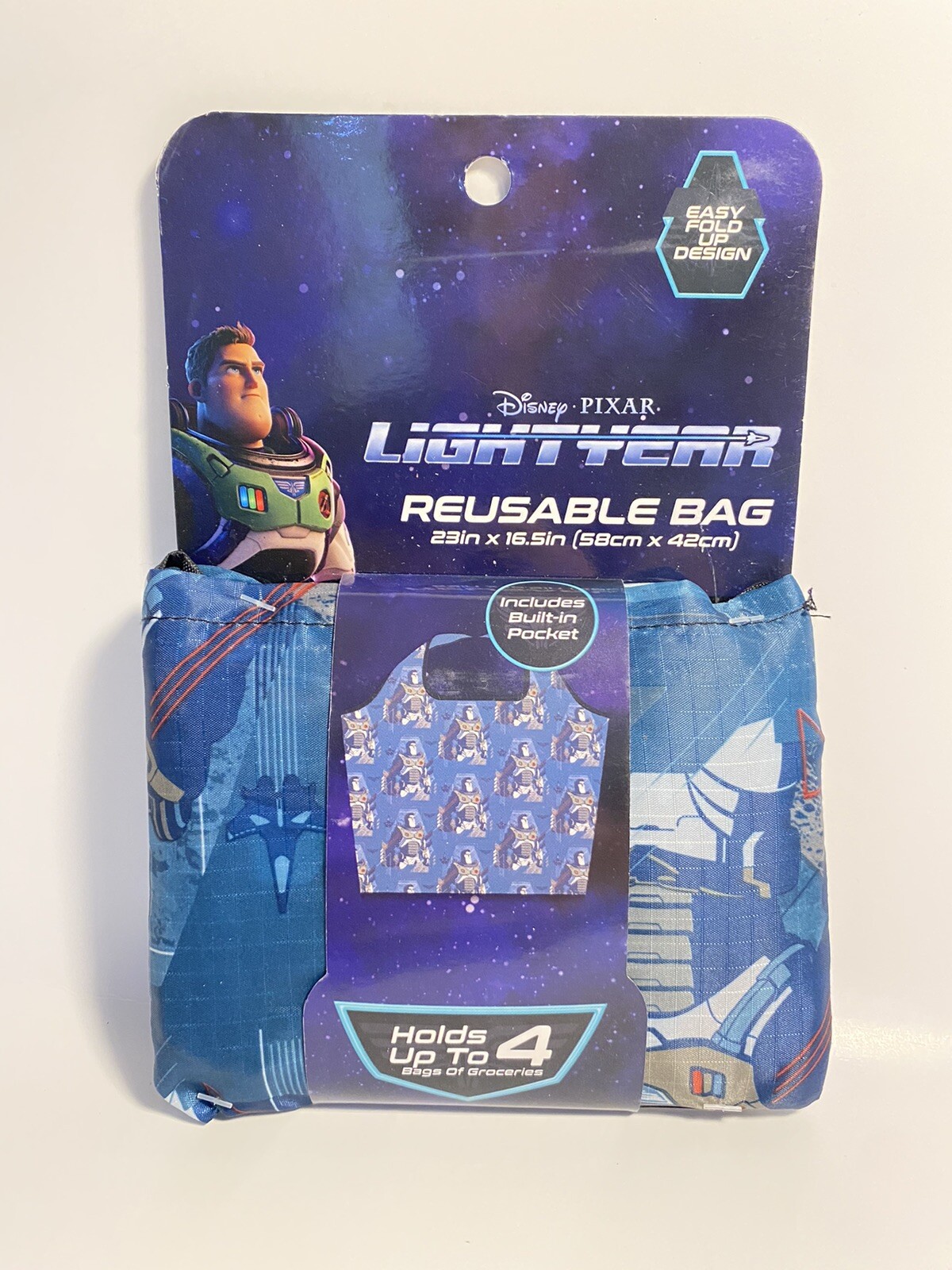 2022 Disney Pixar Toy story Buzz Light year Reusable Bag Holds 4 Bags Groceries