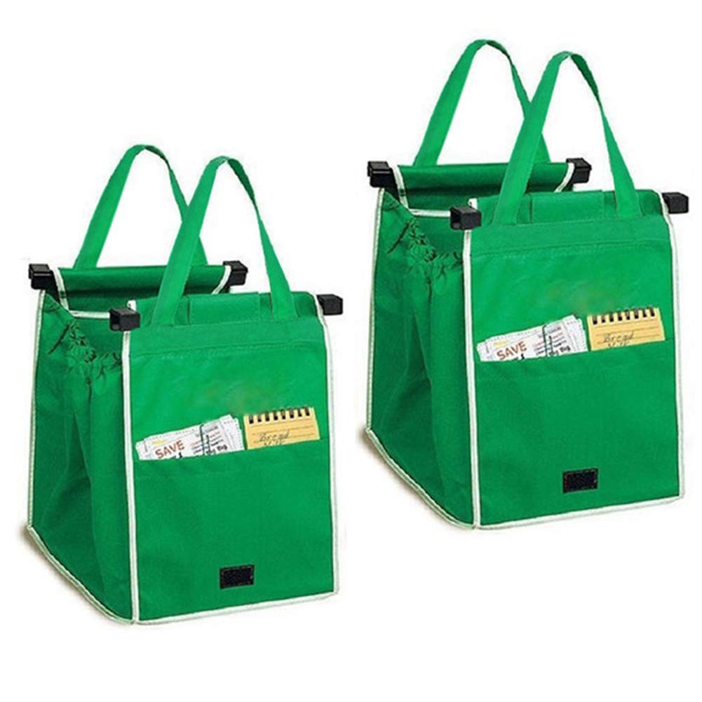 Helishy 2Pack Reusable Shopping Trolley Bags 14.6″*14.6″*9.8″, 【2 pack】Green