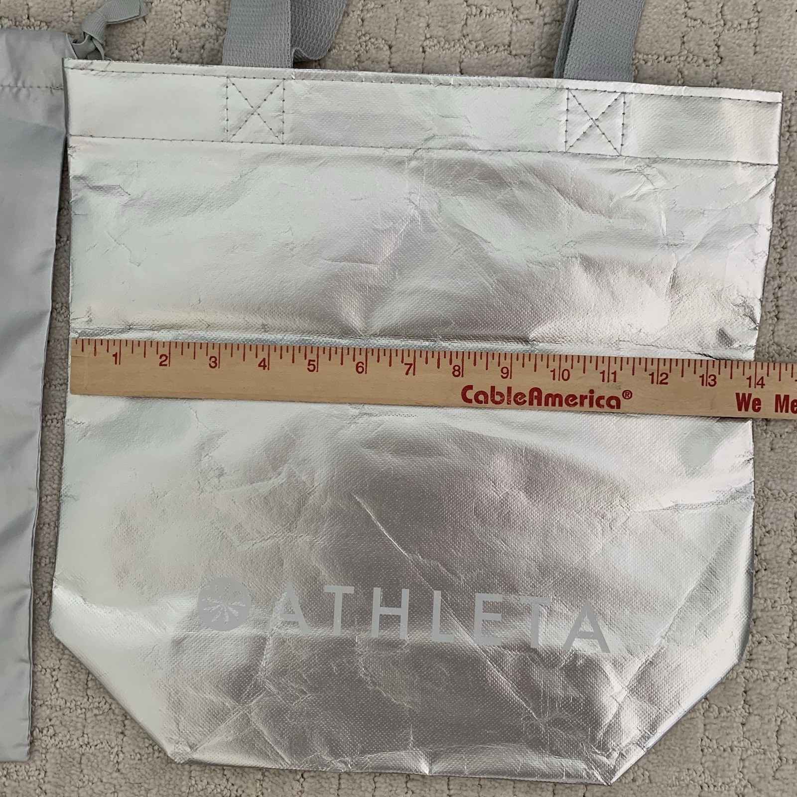 Athleta Silver Polyester Reusable Shopping Tote & Drawstring Bag Two-Piece Set