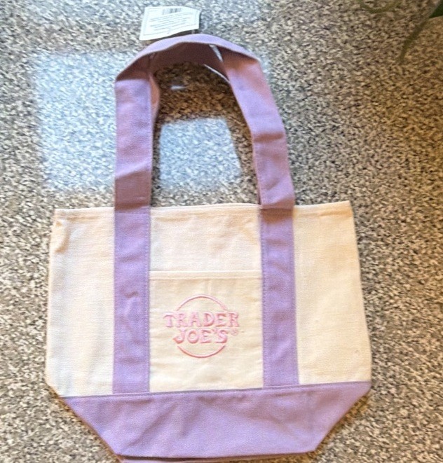 Trader Joe’s Purple/Pink Mini Pastel Canvas Tote Bag, Multicolor 10x6x13 in New