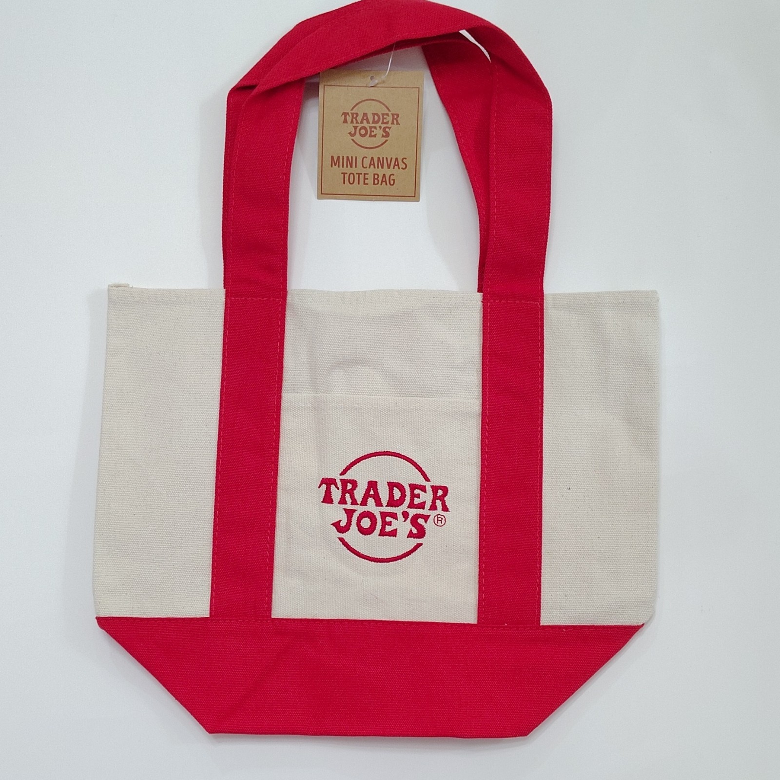 Trader Joe’s Mini Canvas Tote Bag Tote Red/Beige 12x6x10 in Canvas