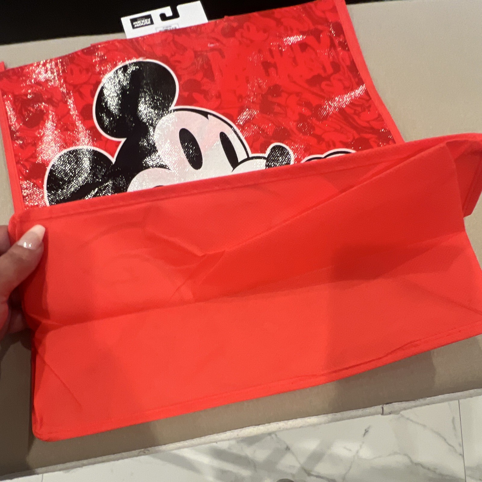 Disney Mickey Mouse Large Reusable Shopping Bag Red Plastic 15x15x8 1-Pack