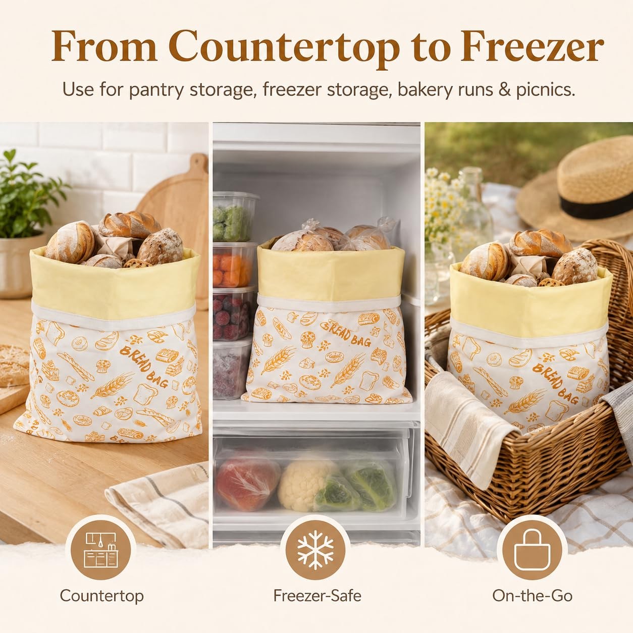 Beeswax Bread Bags for Sourdough, 2 Pack 17 x 13 Inch Reusable One Size, B