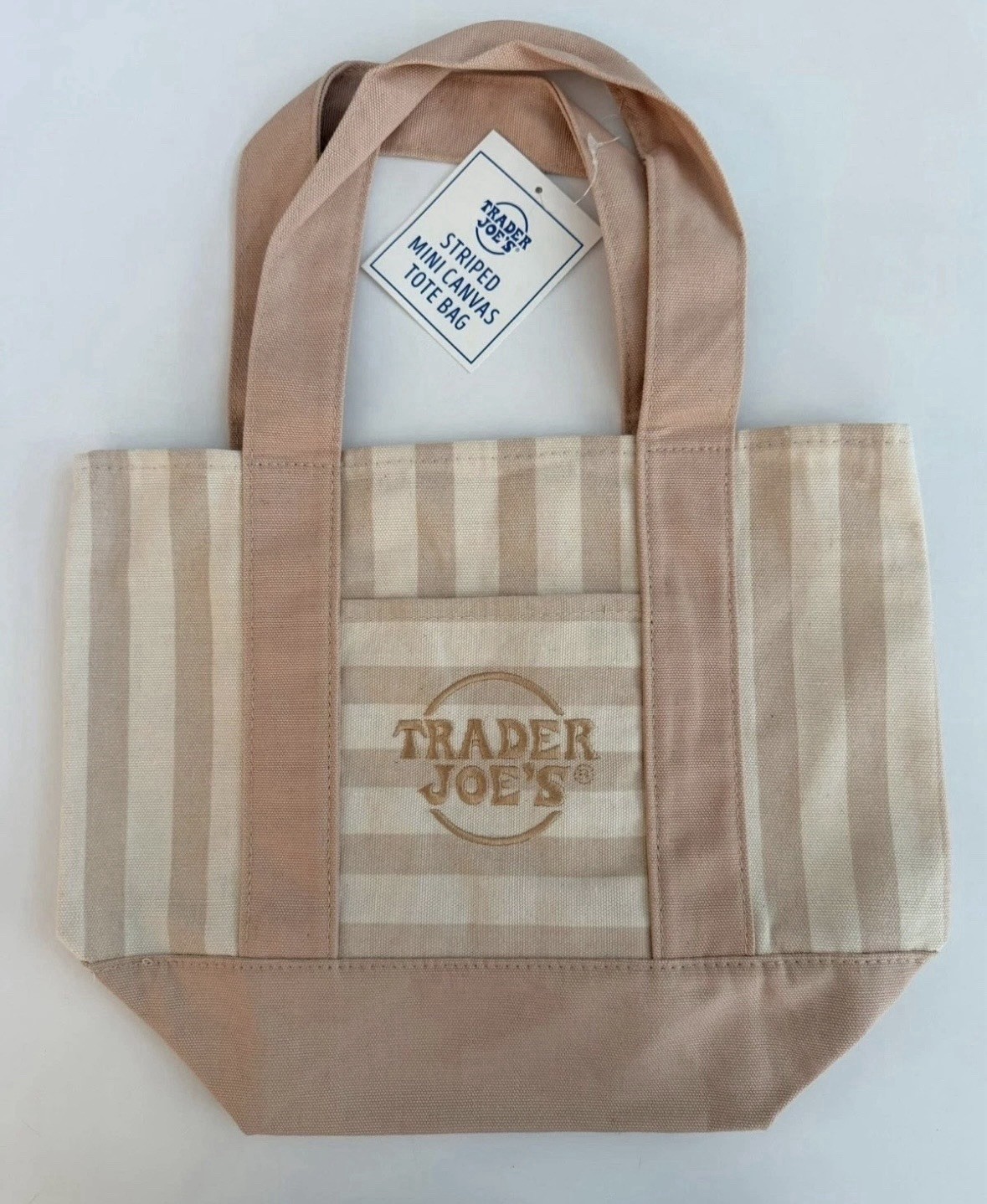 TRADER JOE’S MINI PASTEL STRIPE CANVAS TOTE BAGS SET Of 4 PINK BLUE GREEN BEIGE