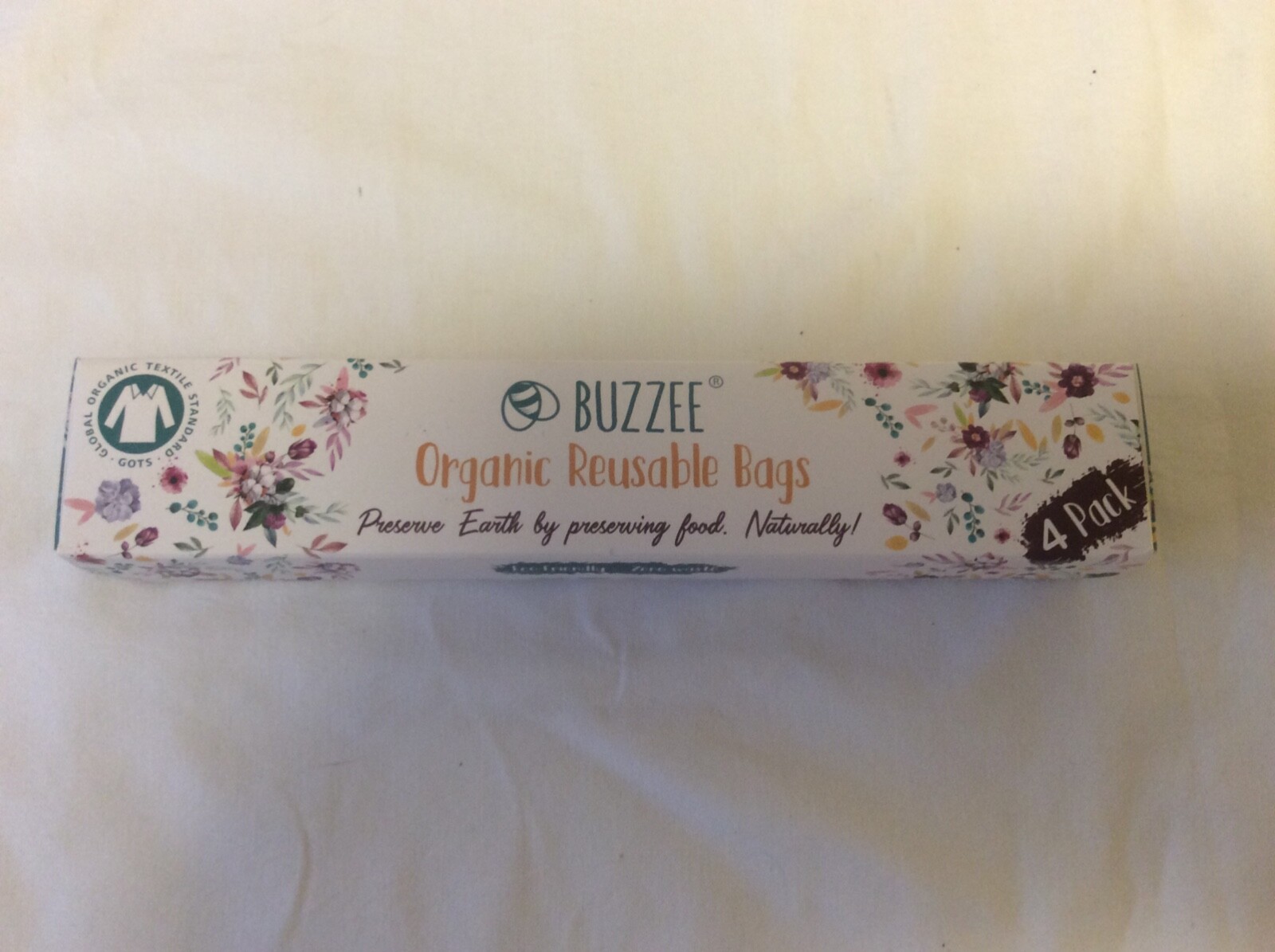 Buzzee Organic Reusable Convenient Versatile Cotton Bags (4 pack)