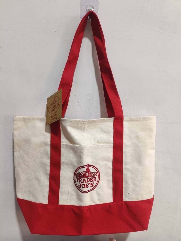 TRADER JOE’S LARGE CANVAS BAG HEAVY COTTON REUSABLE SHOPPING BAG LARGE RED
