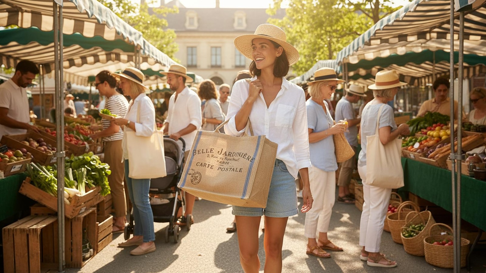 Jute Market Tote Bag with Handles (Bell Jardinere)