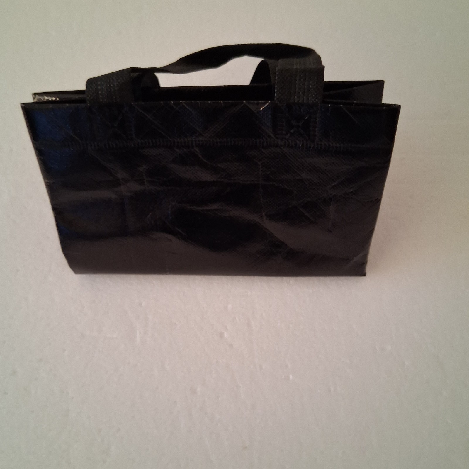Glossy Black Reusable Tote Laminated Shopping / Gift Bag Chic Wet Look Gusseted