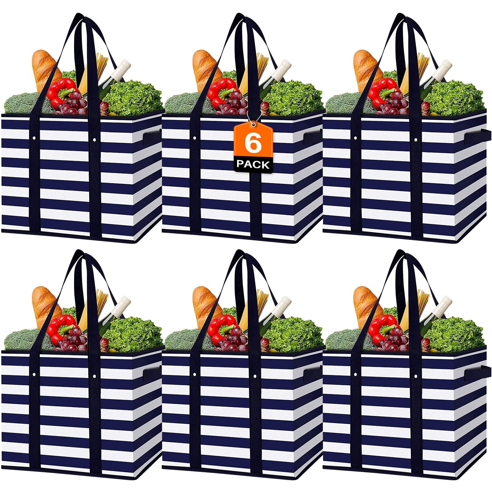 WISELIFE 6 Pack Reusable Grocery Bags Large Water Resistant Grocery Collapsib…