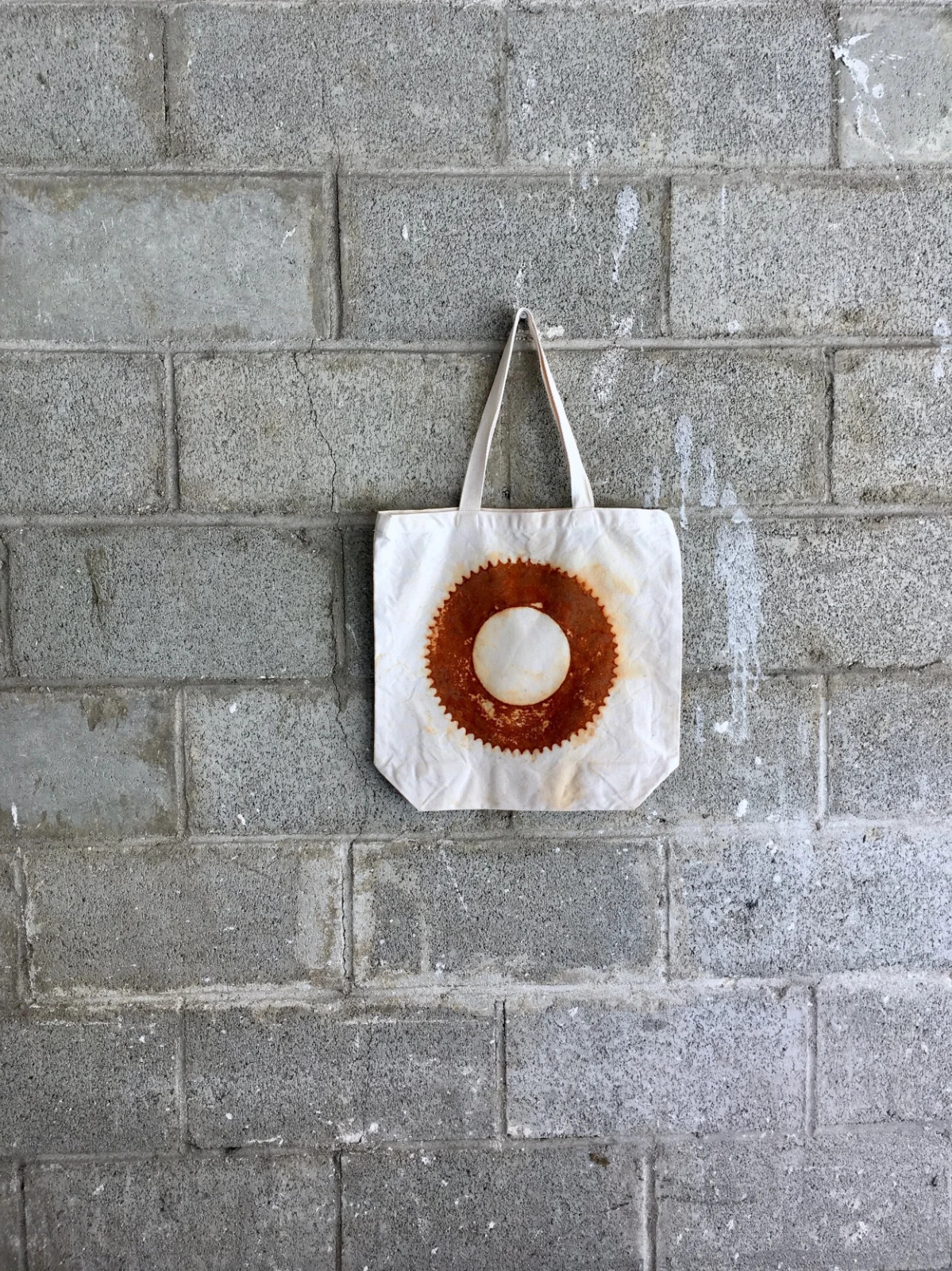 Organic Cotton Farmers Market Tote Bag Rust Dyed Gears Handmade 15×14.25 Large