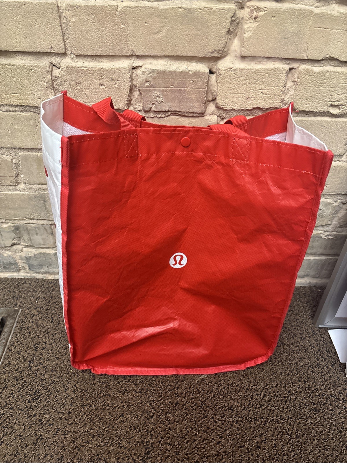 Lululemon Reusable Shopping Bag Large Tote Red / White LOGO 16in X 14in
