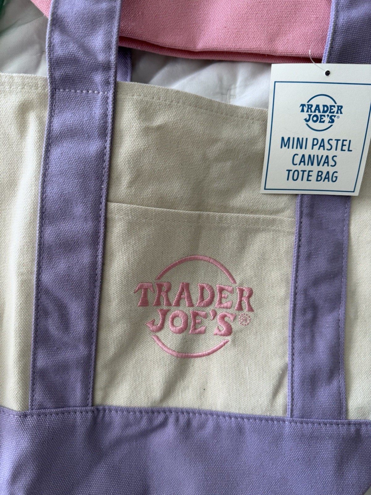 Trader Joe’s Mini Pastel Canvas Tote Bag Set Of 3 Colors Limited (New With Tag)