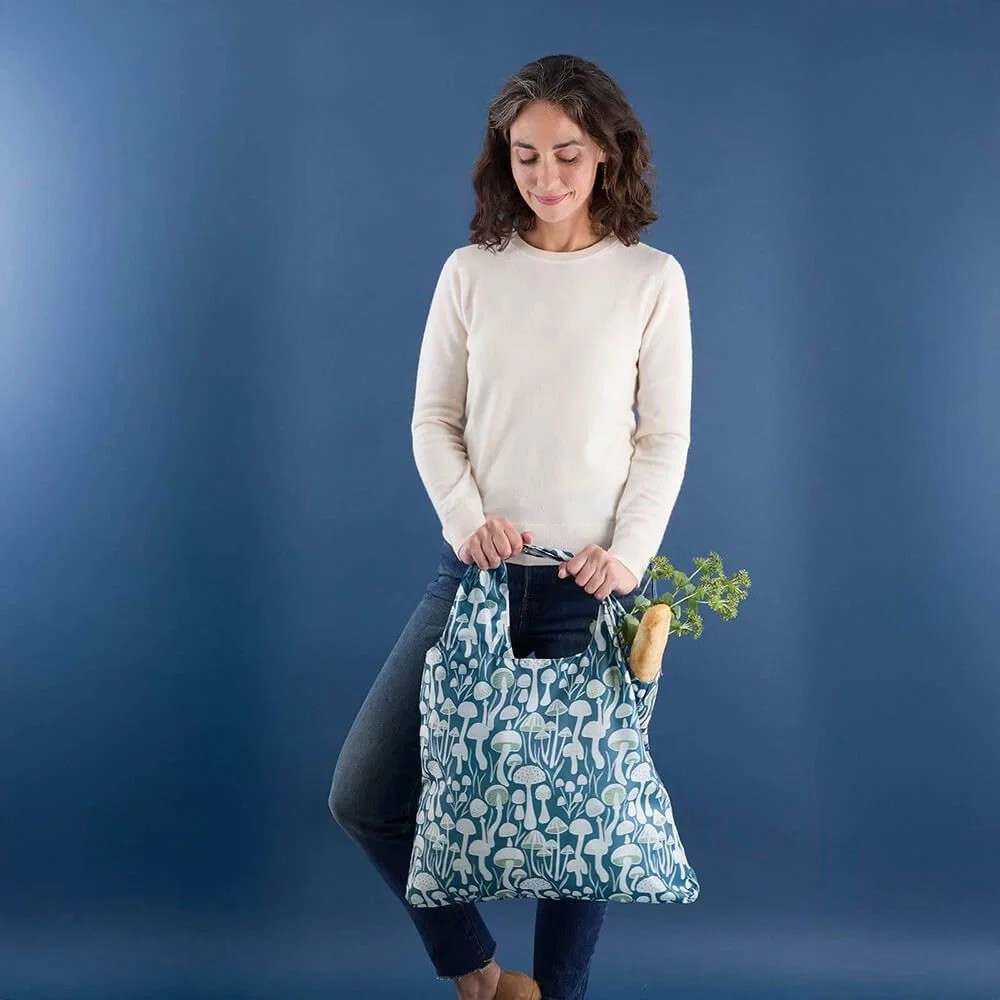 Reusable shopper tote Blu Bag floral blue white pink