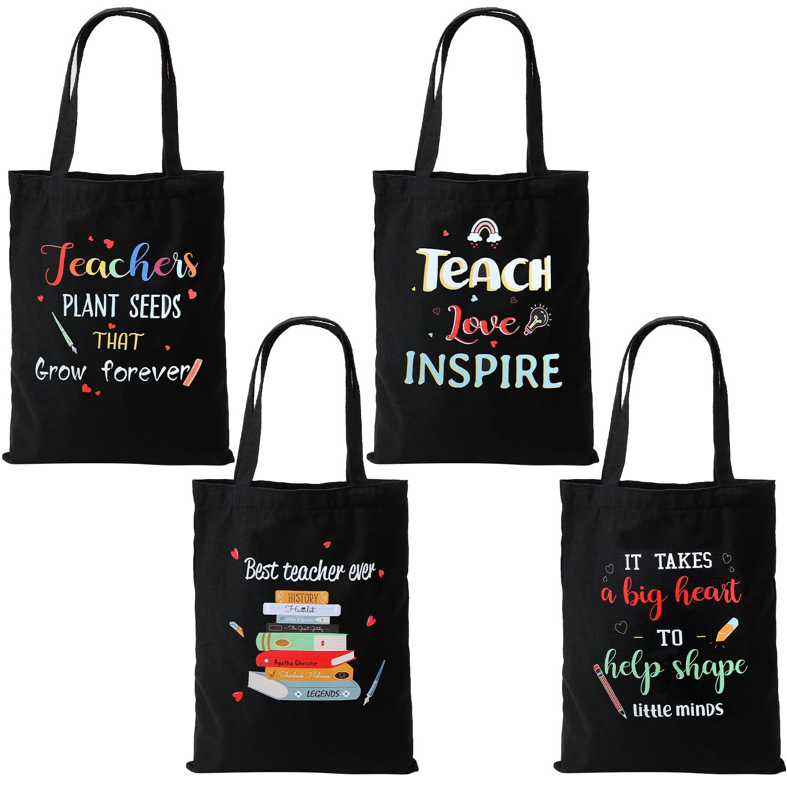 4 Pcs Teacher Appreciation Gifts Canvas Tote Bag, Reusable Grocery Bag for Te…