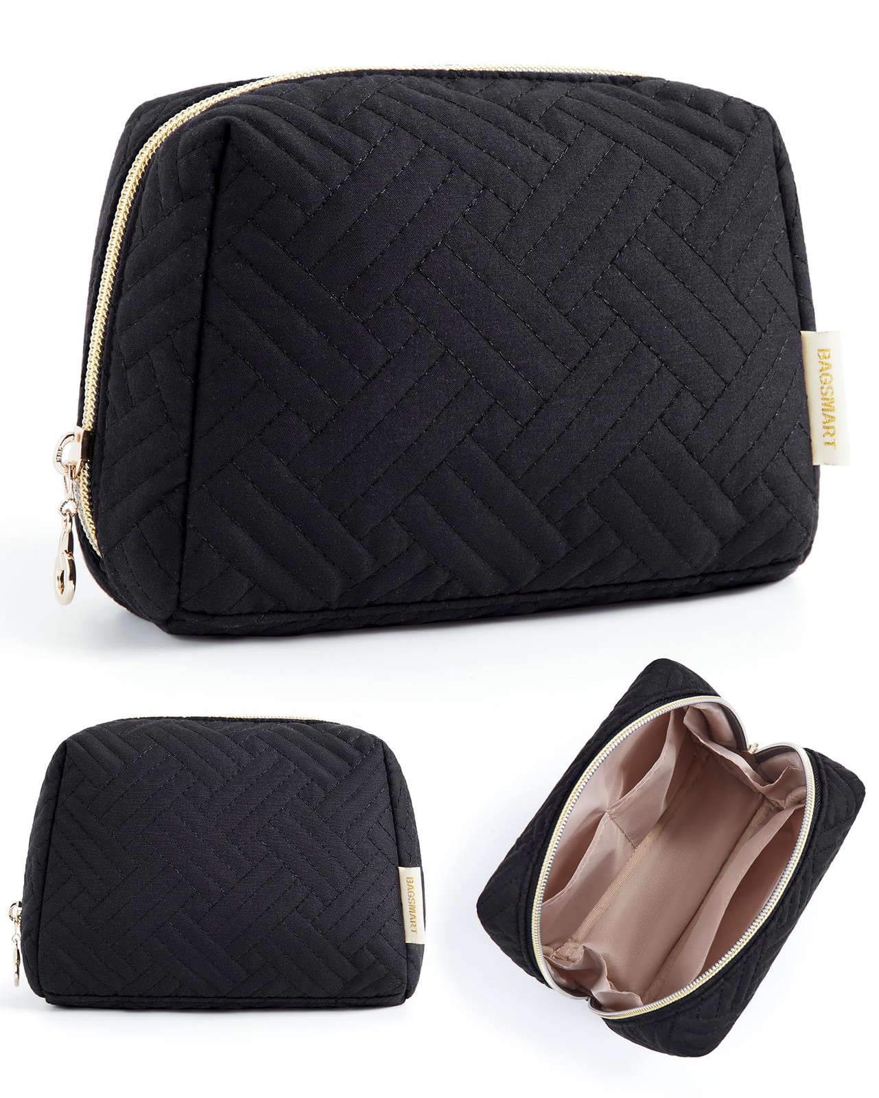 BAGSMART Small Makeup Bag, Travel Cosmetic Bag Make Up Pouch Small, 01-Black