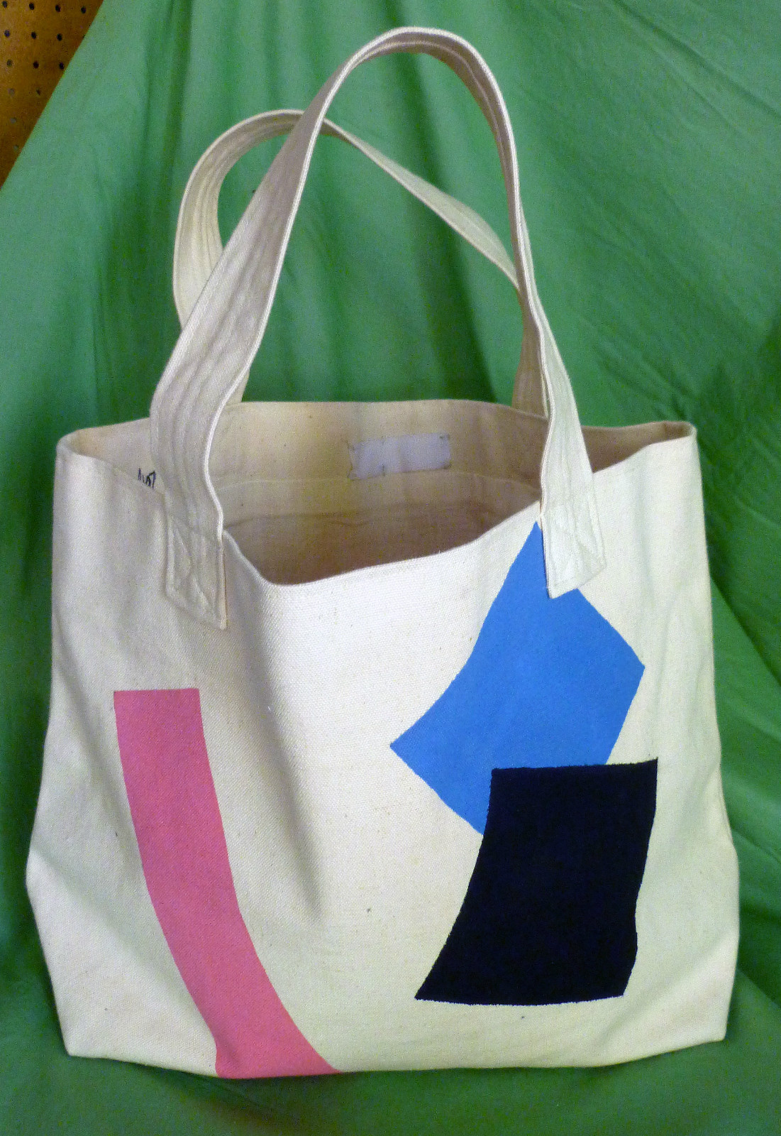 TOTE BAG Canvas ORIGINAL Pink & Turquoise HAND PAINTED Geometric UNUSED USA