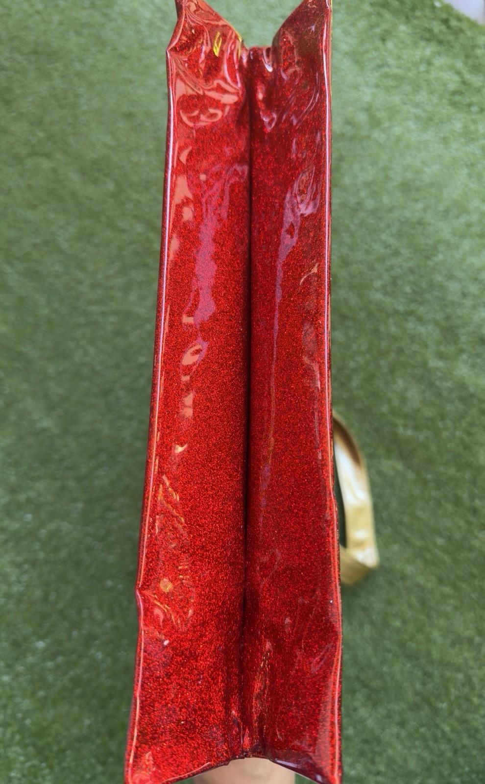 Harrods Red Foldable Reusable Shopping Bag Plastic Gold Handles Zippered Pocket