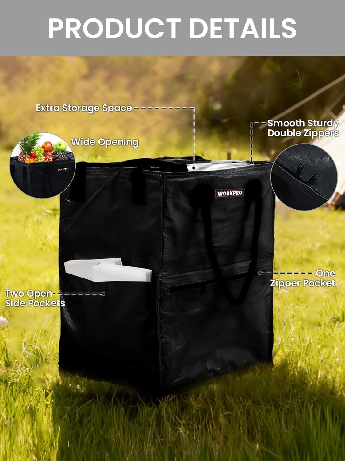 WORKPRO Large Rolling Grocery Bag 36-Gallon Tote with 5 Wheels Extra Storage