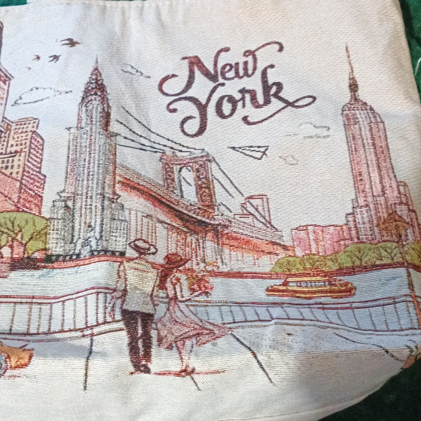 New York City Skyline Cityscape Tote Reusable Shopping Bag Beige Multicolor