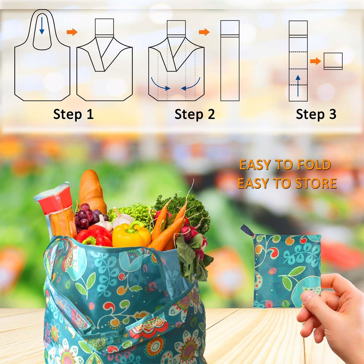 Reusable Grocery Bags, 6 Pack 50Lbs Foldable Fashion Washable Shopping Bags, …