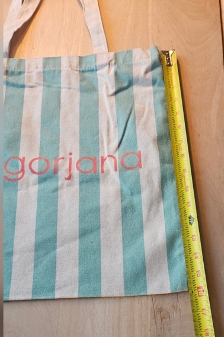 NEW! GORJANA Green Beige Stripe Canvas Logo Reusable Shopping Tote Bag FREE SHIP