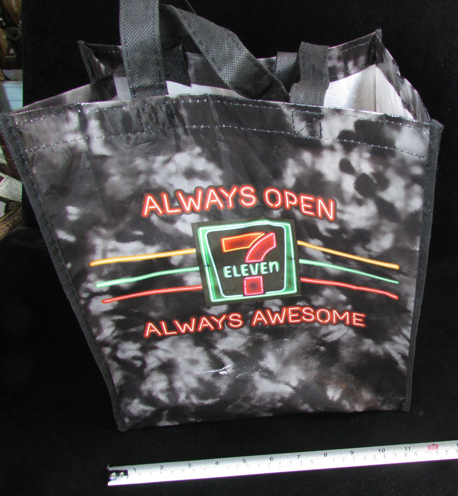 Neon ALWAYS OPEN 7-ELEVEN ALWAYS AWESOME Reusable Nylon TOTE BAG 13″ x 12″ x 8″