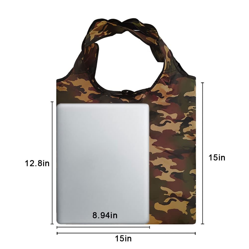 10 Pack 15×4.5×15 Inch Camo Reusable Shopping Bags with Handles Bulk, Foldabl…